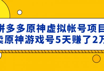 WZ4860 外面卖2980的拼多多原神虚拟帐号项目：卖原神游戏号5天赚了2万-有用乐享